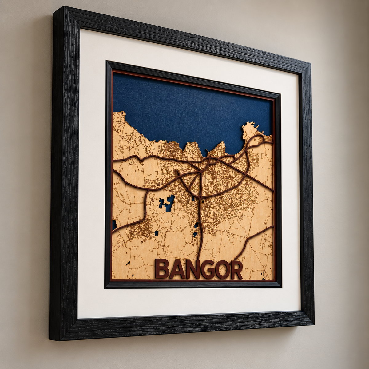 Bangor Northern Ireland – Handcrafted Layered Wooden Map