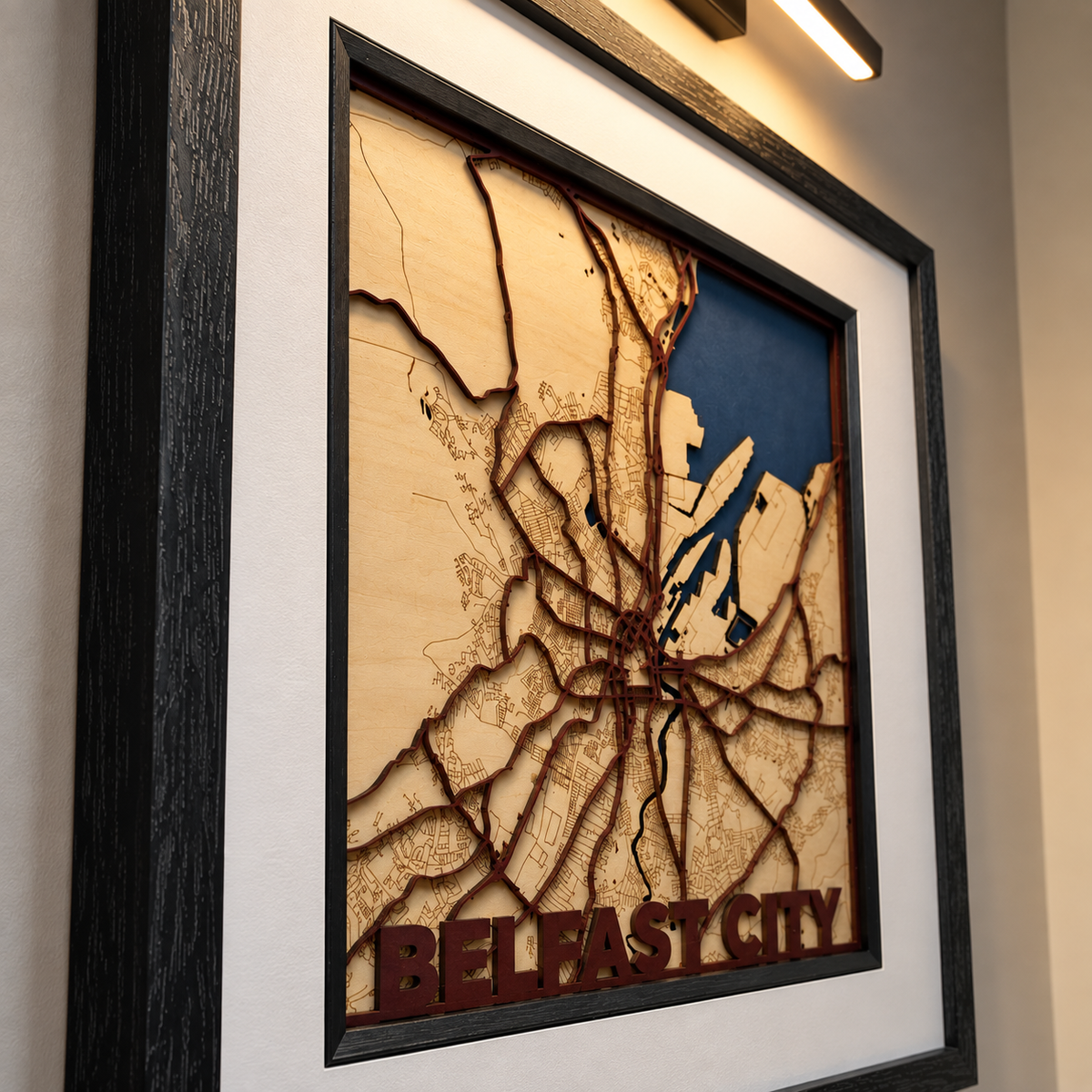 Belfast City – Handcrafted Layered Wooden Map 12x12 Inches