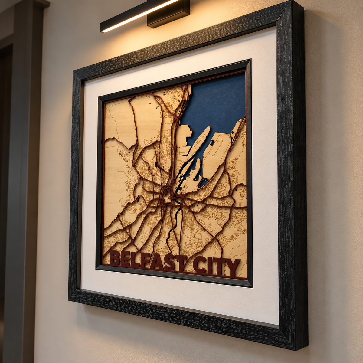 Belfast City – Handcrafted Layered Wooden Map 12x12 Inches
