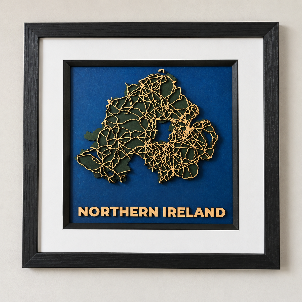Northern Ireland – Handcrafted Layered Wooden Map 12 x 12 Inches