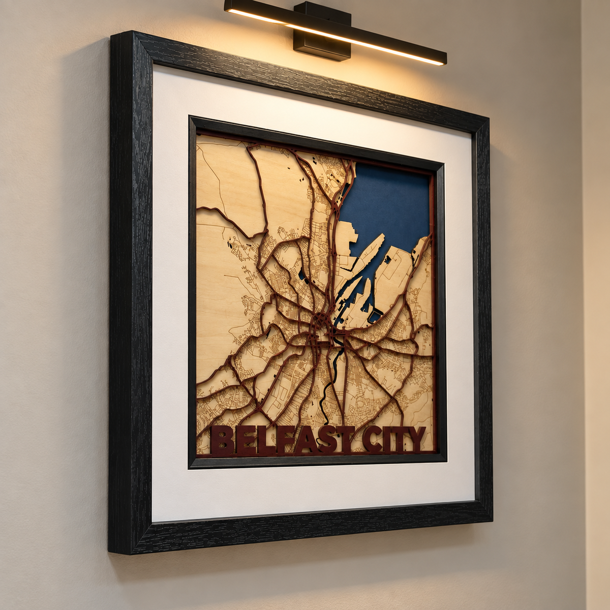 Belfast City – Handcrafted Layered Wooden Map 12x12 Inches