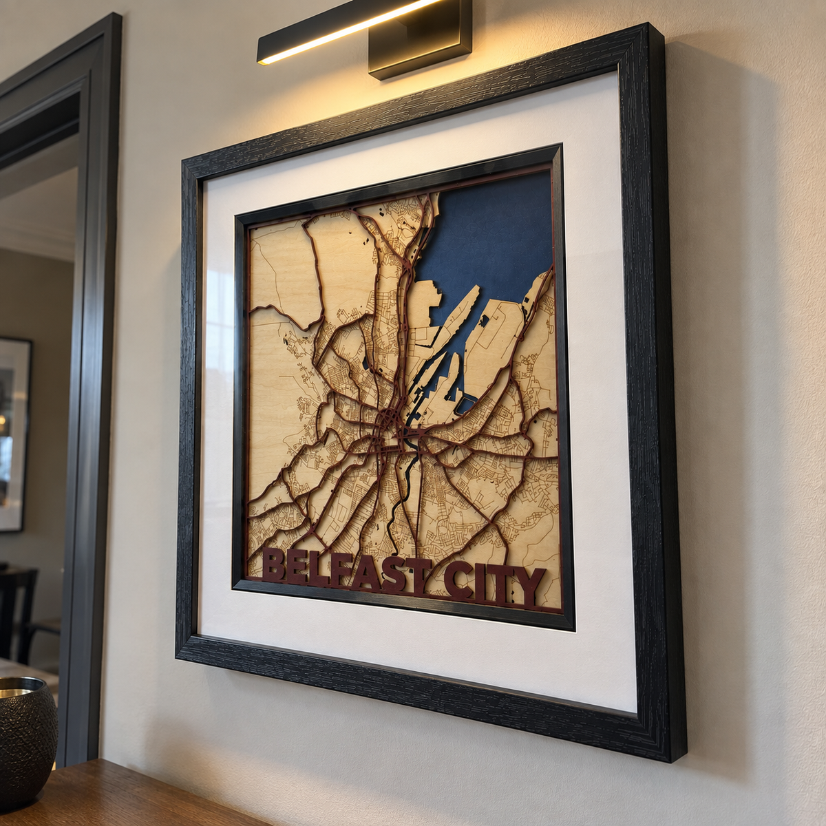 Belfast City – Handcrafted Layered Wooden Map 12x12 Inches