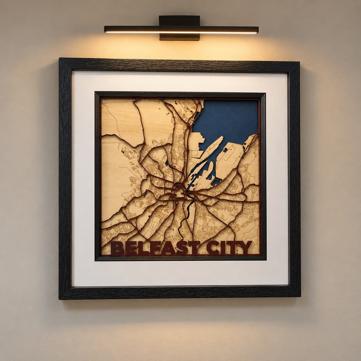 Belfast City – Handcrafted Layered Wooden Map 12x12 Inches