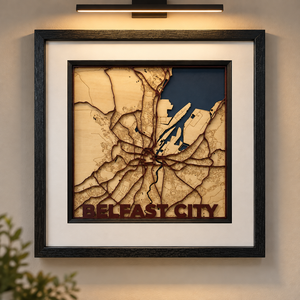 Belfast City – Handcrafted Layered Wooden Map 12x12 Inches