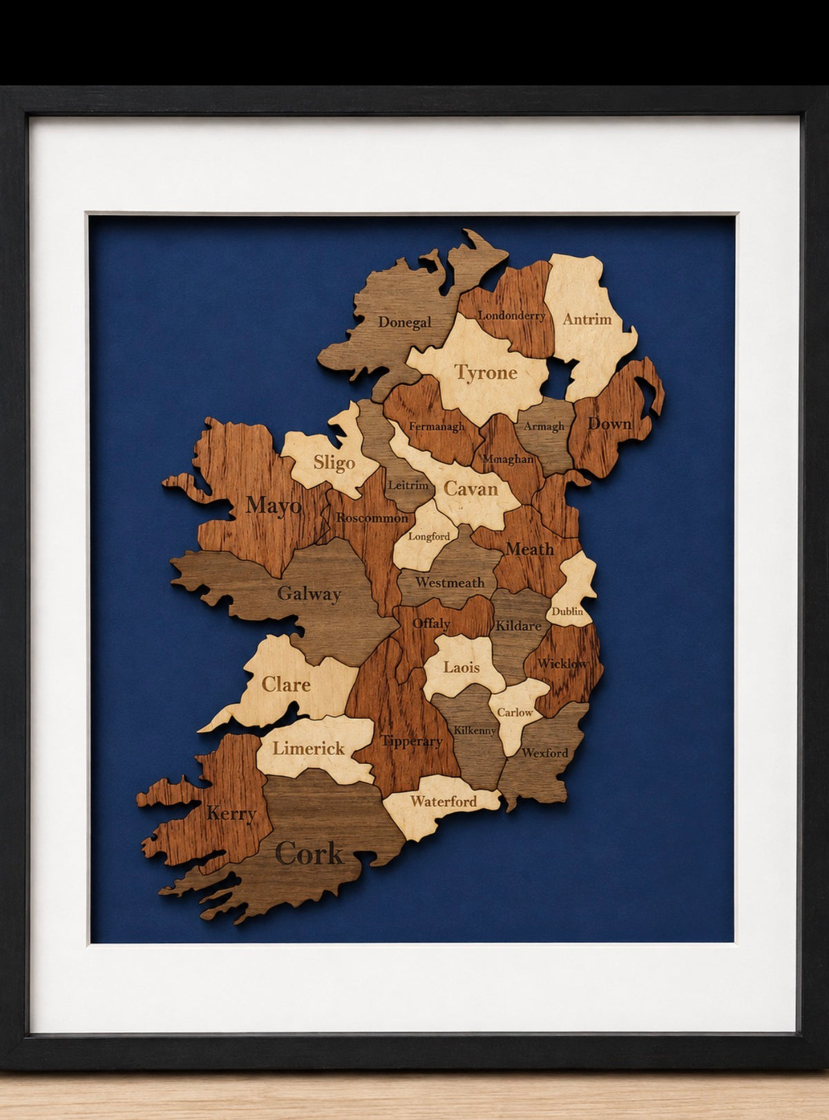 Handcrafted Wooden Ireland Map | Laser-Cut Engraved (Framed)