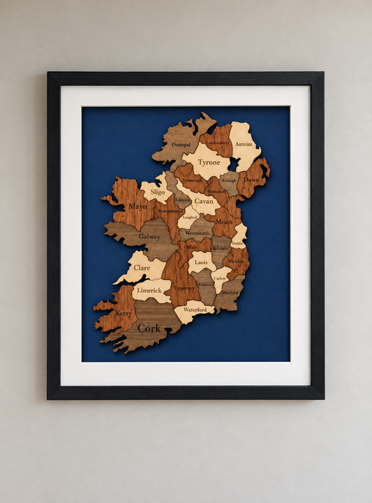 Handcrafted Wooden Ireland Map | Laser-Cut Engraved (Framed)