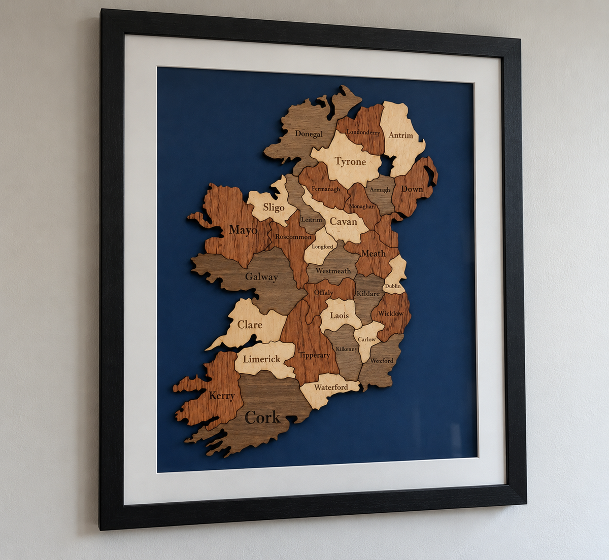 Handcrafted Wooden Ireland Map | Laser-Cut Engraved (Framed)