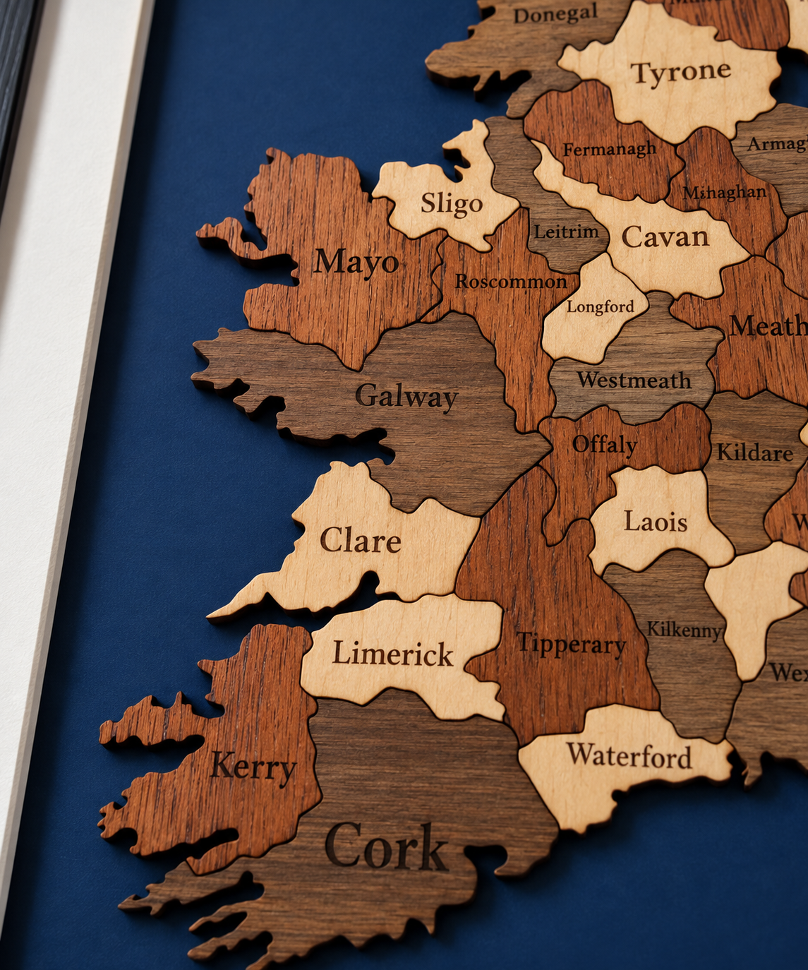 Handcrafted Wooden Ireland Map | Laser-Cut Engraved (Framed)